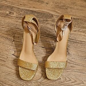 Elegant Gold Glitter Block Heels